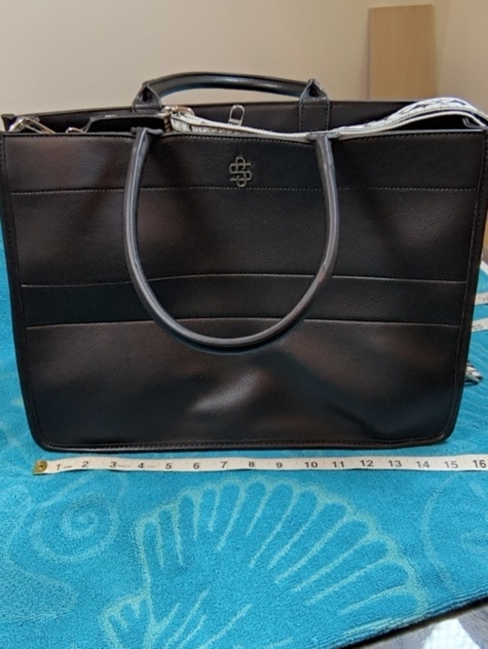 Black Structured Tote Bag with Top Handles